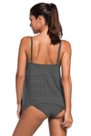 Women Grey Lace Crochet Overlay Spaghetti Straps 2 PC Baby Doll Tankini Swimsuit Set - KaleaBoutique.com