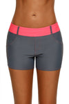 Women Grey Swim Board Shorts Coral Waistband Tankini Bottoms Slim Fitted Bikini Trunks - KaleaBoutique.com