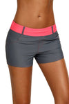 Women Grey Swim Board Shorts Coral Waistband Tankini Bottoms Slim Fitted Bikini Trunks - KaleaBoutique.com