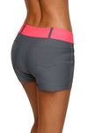 Women Grey Swim Board Shorts Coral Waistband Tankini Bottoms Slim Fitted Bikini Trunks - KaleaBoutique.com