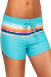 Women Light Blue Swim Board Shorts Tribal Print Tankini Bottoms Slim Fitted Bikini Trunks - KaleaBoutique.com