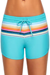 Women Light Blue Swim Board Shorts Tribal Print Tankini Bottoms Slim Fitted Bikini Trunks - KaleaBoutique.com