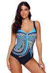 KaleaBoutique Light Blue Tribal Bohemian Print Sweetheart Neck One Piece Beach Wear Swimsuit - KaleaBoutique.com