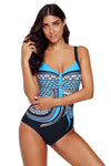 KaleaBoutique Light Blue Tribal Bohemian Print Sweetheart Neck One Piece Beach Wear Swimsuit - KaleaBoutique.com