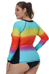 Women Long Sleeve Ombre Rainbow UV Sun UPF 50+ Front Zipper Sport Rash Guard Top - KaleaBoutique.com