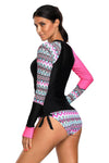 Women Long Sleeve Pink UV Sun Protection UPF 50+ Rash Guard Top 2 Piece Swimsuit Set - KaleaBoutique.com