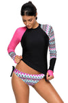 Women Long Sleeve Pink UV Sun Protection UPF 50+ Rash Guard Top 2 Piece Swimsuit Set - KaleaBoutique.com