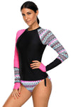 Women Long Sleeve Pink UV Sun Protection UPF 50+ Rash Guard Top 2 Piece Swimsuit Set - KaleaBoutique.com