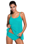 Women Mint Lace Crochet Overlay Spaghetti Straps 2 PC Baby Doll Tankini Swimsuit Set - KaleaBoutique.com