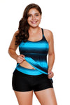 Women Multi Strap Back Blue Stripe Print Plus Size 2 Piece Tankini Swimsuit Bathing Suit Set - KaleaBoutique.com