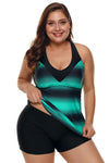 Women Multi Strap Back Green Stripe Print 2 Piece Tankini Swimsuit Bathing Shorts Suit Set - KaleaBoutique.com