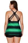 Women Multi Strap Back Green Stripe Print Plus Size 2 Piece Tankini Swimsuit Bathing Suit Set - KaleaBoutique.com