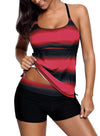 Women Multi Strap Back Pink Black Stripe Print 2 Piece Tankini Swimsuit Bathing Suit Set - KaleaBoutique.com