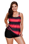 Women Multi Strap Back Pink Black Stripe Print 2 Piece Tankini Swimsuit Bathing Suit Set - KaleaBoutique.com