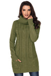 KaleaBoutique Olive Green Cowl Neck Cable Knit Front Pocket Ribbed Mini Sweater Dress - KaleaBoutique.com