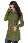 KaleaBoutique Olive Green Cowl Neck Cable Knit Front Pocket Ribbed Mini Sweater Dress - KaleaBoutique.com
