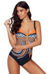 Women Orange Tribal Bohemian Print Sweetheart Neck One Piece Beach Wear Swimsuit - KaleaBoutique.com