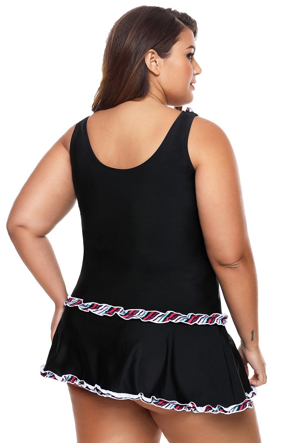 Women Plus Size Black Tankini Swimsuit Tank with Ruffle Trim Swim Skir KaleaBoutique