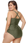 Women Plus Size Swimwear Olive Green Peplum Waist Tankini Two Piece Set Bikini 2 PC Swimsuit - KaleaBoutique.com