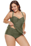 Women Plus Size Swimwear Olive Green Peplum Waist Tankini Two Piece Set Bikini 2 PC Swimsuit - KaleaBoutique.com