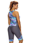 Women Purple Blue Abstract Print Swim Cropped Pants Leggings Two Piece 2 PC Tankini Swimsuit - KaleaBoutique.com