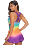 Women Purple Tie Dye Print 2 PC Tankini Swim Dress With Shorts Beach Swim Wear Swimsuit - KaleaBoutique.com