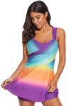 Women Purple Tie Dye Print 2 PC Tankini Swim Dress With Shorts Beach Swim Wear Swimsuit - KaleaBoutique.com