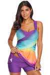 Women Purple Tie Dye Print 2 PC Tankini Swim Dress With Shorts Beach Swim Wear Swimsuit - KaleaBoutique.com