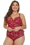 Women Red Plus Size Skull Print Skirted Waist Tankini Two Piece Set Bikini 2 PC Swimsuit - KaleaBoutique.com