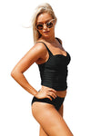 Women Solid Black Ruched Push Up Sweetheart Two Piece 2 PC Swimsuit Tankini Bathing Suit Set - KaleaBoutique.com