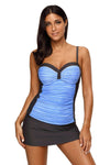 Women Sweetheart Blue Grey Color Block Tankini Swimsuit with Swim Skirt 2 Piece Set - KaleaBoutique.com