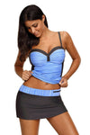 Women Sweetheart Blue Grey Color Block Tankini Swimsuit with Swim Skirt 2 Piece Set - KaleaBoutique.com