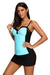 Women Sweetheart Style Mint Color Block Tankini Swimsuit with Swim Skirt 2 Piece Set - KaleaBoutique.com