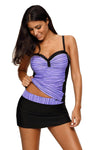 Women Sweetheart Style Purple Color Block Tankini Swimsuit with Swim Skirt 2 Piece Set - KaleaBoutique.com