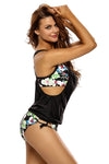Women Swimwear Floral Print Layered Style Lined up Tankini Two Piece 2 PC Set Bikini - KaleaBoutique.com