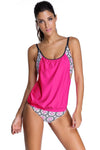 Women Swimwear Pink Fuchsia Layered Style 2 PC Tankini Two Piece Set Bikini Swimsuit - KaleaBoutique.com