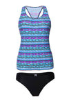 Women Tribal Beach Wear Ethnic Print 2 Piece Tankini Set Racer Back Blouson Swimsuit Set - KaleaBoutique.com
