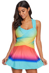 Women Turquoise Tie Dye Print 2 PC Tankini Swim Dress With Shorts Beach Swim Wear Swimsuit - KaleaBoutique.com