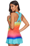 Women Turquoise Tie Dye Print 2 PC Tankini Swim Dress With Shorts Beach Swim Wear Swimsuit - KaleaBoutique.com