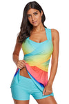 Women Turquoise Tie Dye Print 2 PC Tankini Swim Dress With Shorts Beach Swim Wear Swimsuit - KaleaBoutique.com