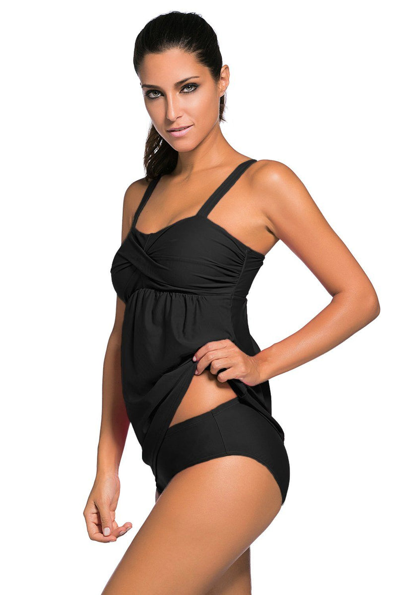 Women's Bandeau Tankini with Briefs 2 Piece Black Baby Doll Swimsuit Bikini Swimwear Set - KaleaBoutique.com