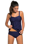 Women's Bandeau Tankini with Briefs 2 Piece Navy Blue Baby Doll Swimsuit Bikini Swimwear Set - KaleaBoutique.com