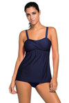 Women's Bandeau Tankini with Briefs 2 Piece Navy Blue Baby Doll Swimsuit Bikini Swimwear Set - KaleaBoutique.com