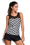 Women's Black And White Zigzag Print Mesh Splice Racer Back 2 PC Tankini Swimsuit Set - KaleaBoutique.com