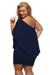 Women's Navy Blue Off Shoulder Bandeau Ruffles Multiple Layered Plus Size Mini Dress - KaleaBoutique.com