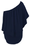 Women's Navy Blue Off Shoulder Bandeau Ruffles Multiple Layered Plus Size Mini Dress - KaleaBoutique.com