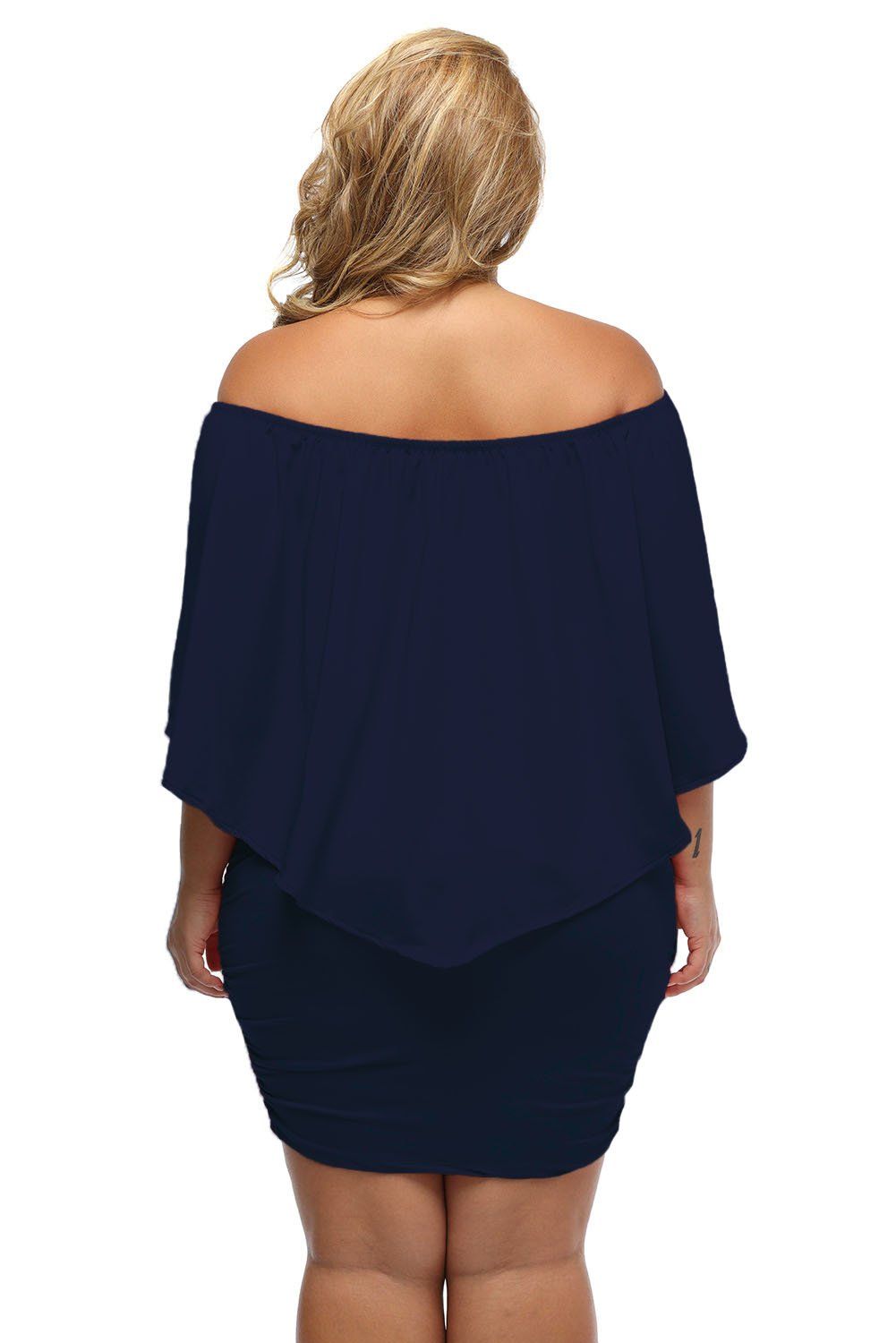 Women's Navy Blue Off Shoulder Bandeau Ruffles Multiple Layered Plus Size Mini Dress - KaleaBoutique.com