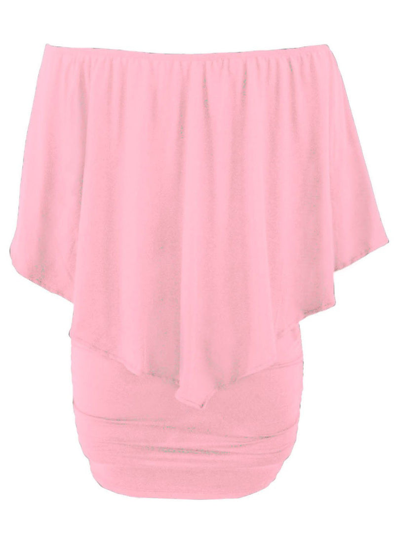 Women's Pink Off Shoulder Bandeau Ruffles Multiple Layered Plus Size Mini Dress - KaleaBoutique.com