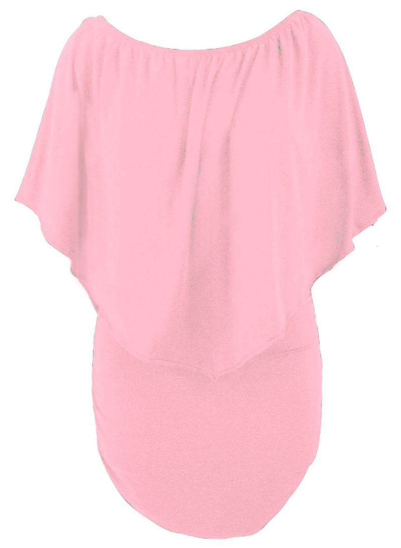 Women's Pink Off Shoulder Bandeau Ruffles Multiple Layered Plus Size Mini Dress - KaleaBoutique.com