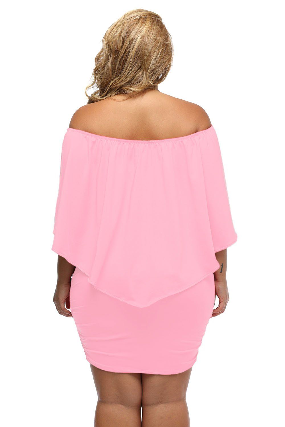 Women's Pink Off Shoulder Bandeau Ruffles Multiple Layered Plus Size Mini Dress - KaleaBoutique.com